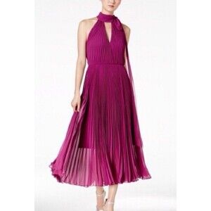 Betsey Johnson Women’s Purple Pleated Halter‎ Midi Dress 8 Wedding/Baby Shower